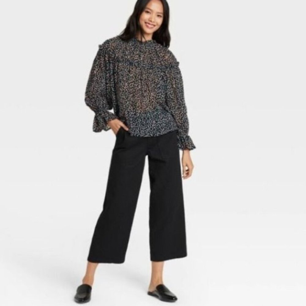 NEW Who What Wear Polka Dot Balloon Long Sleeve Blouse Size Medium